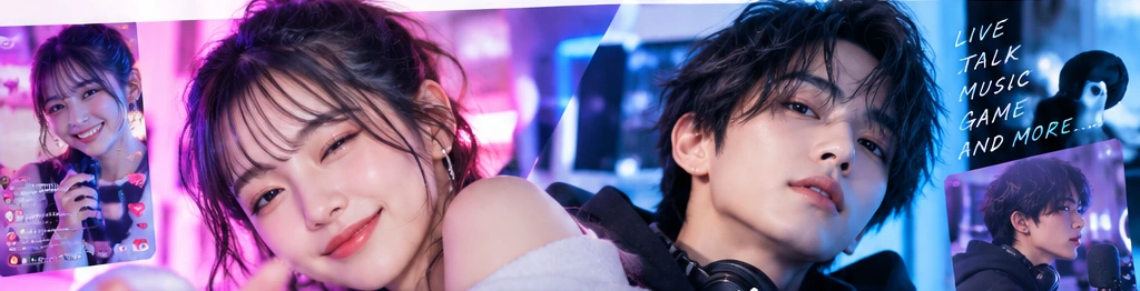 ピンクとブルーのネオンに照らされたAI生成の男女モデル